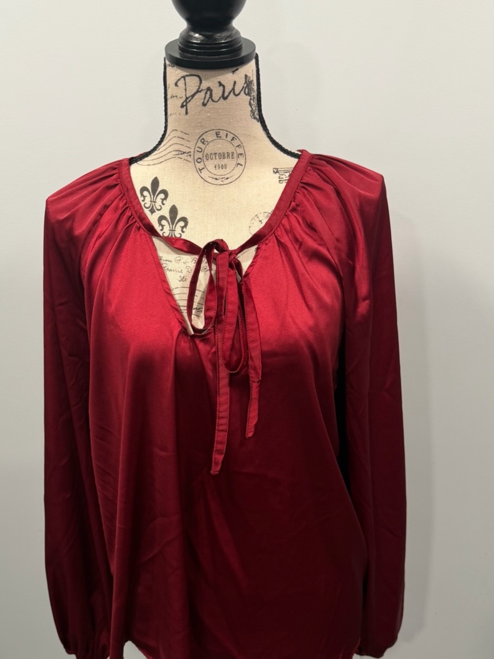 Source Unknown Red Satin Tie-Neck Blouse